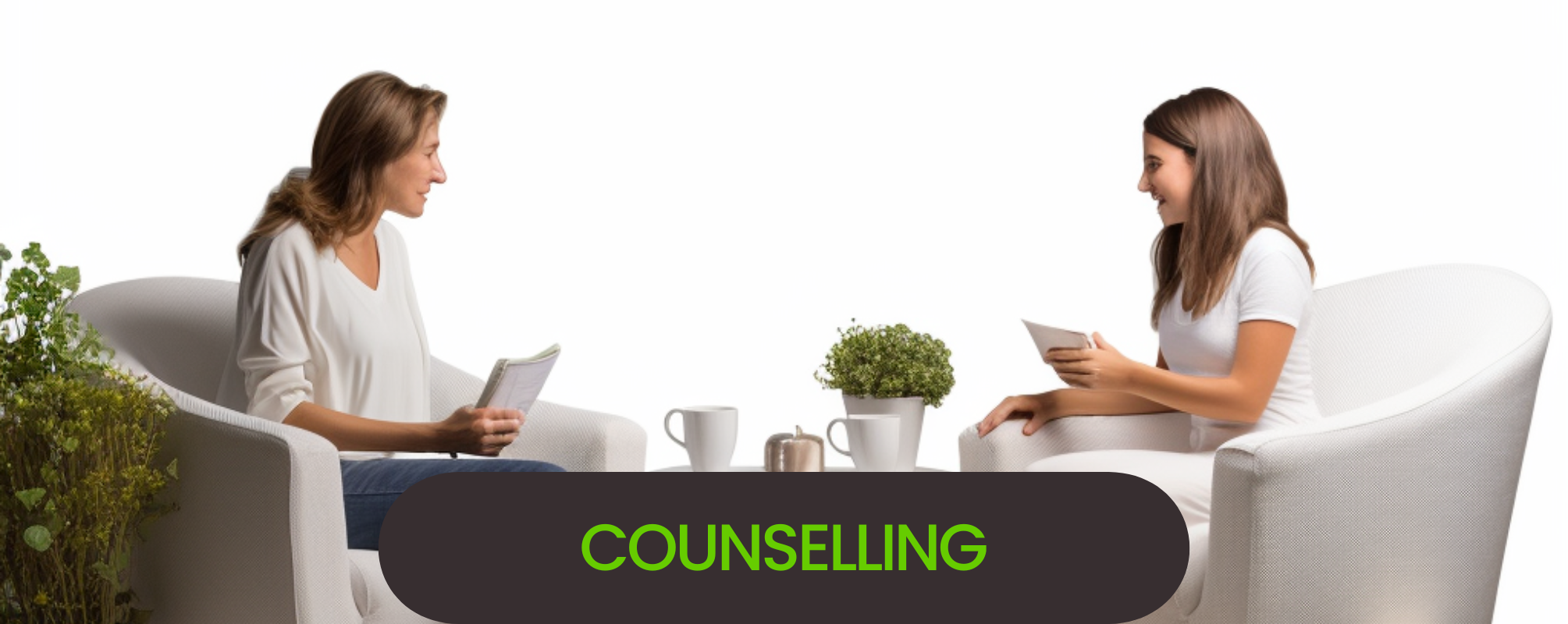 Woman counsellor seated across from teenage girl and talking about things.