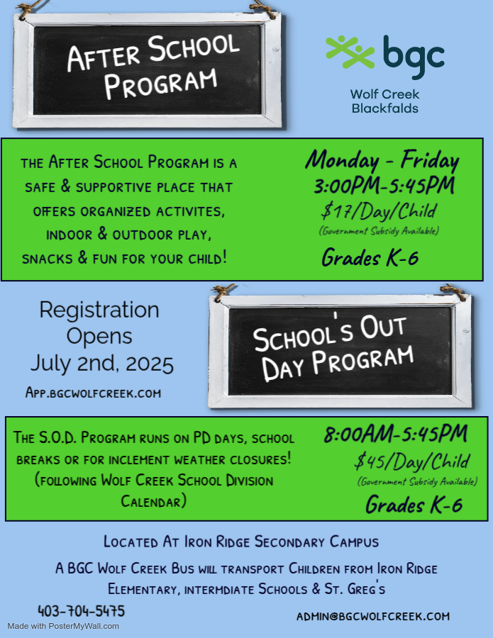 Blackfalds ASP 2025 - Made with PosterMyWall (2) Blackfalds Summer Camp promo with registration dates and themes